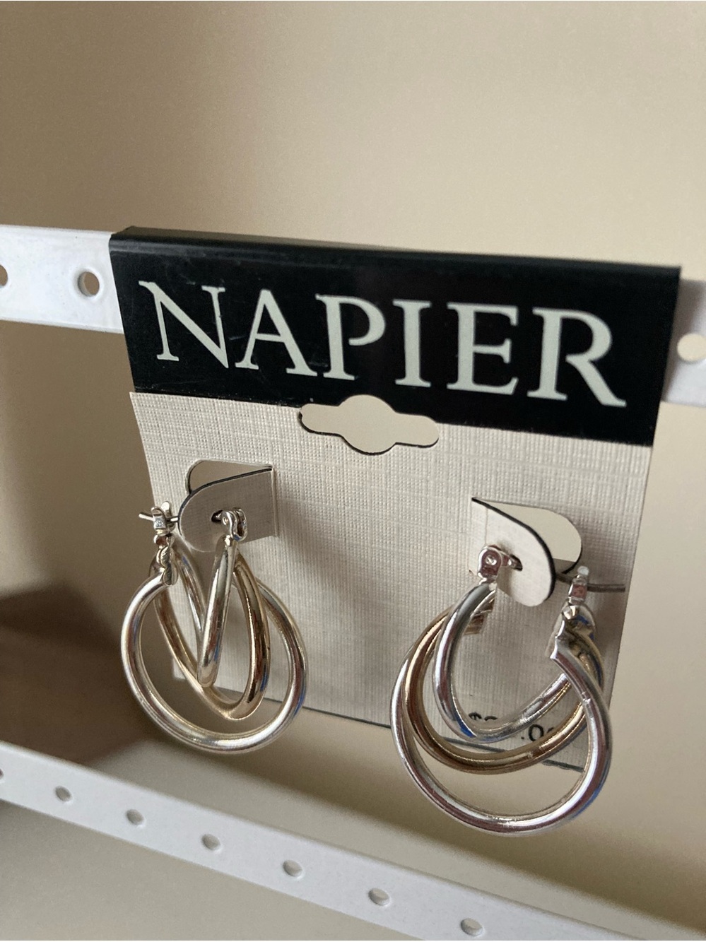 Napier Shiny Silver Triple Hoop Drop Earrings